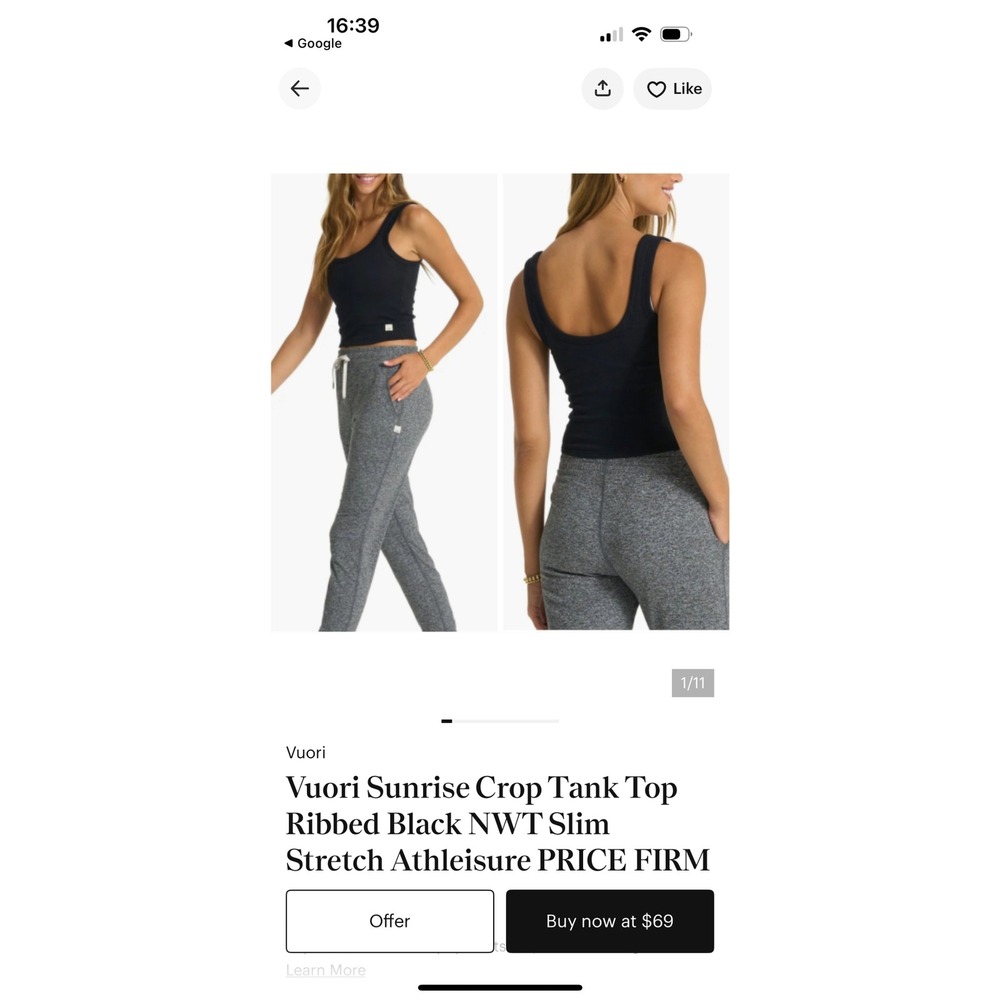 VUORI Black Ribbed Sunset Scoop Neck Tank S